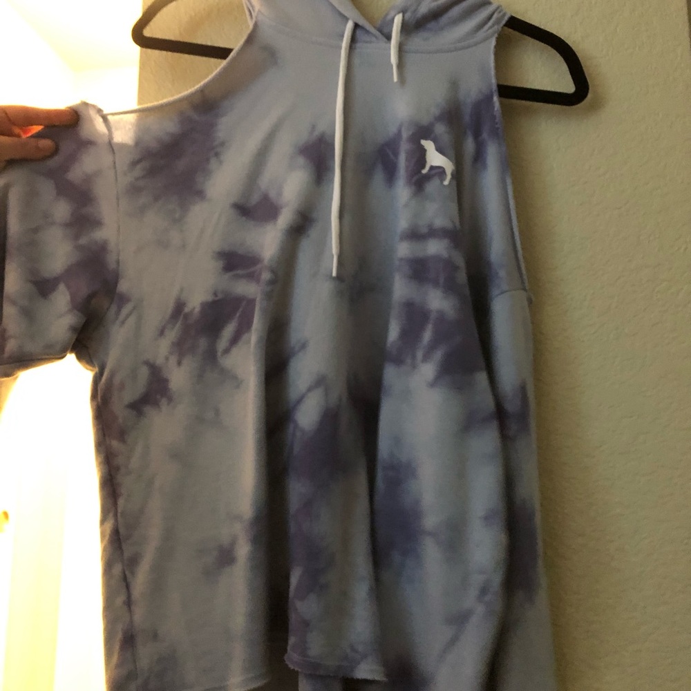 Victoria Secret PINK cold shoulder tie dye hoodie.